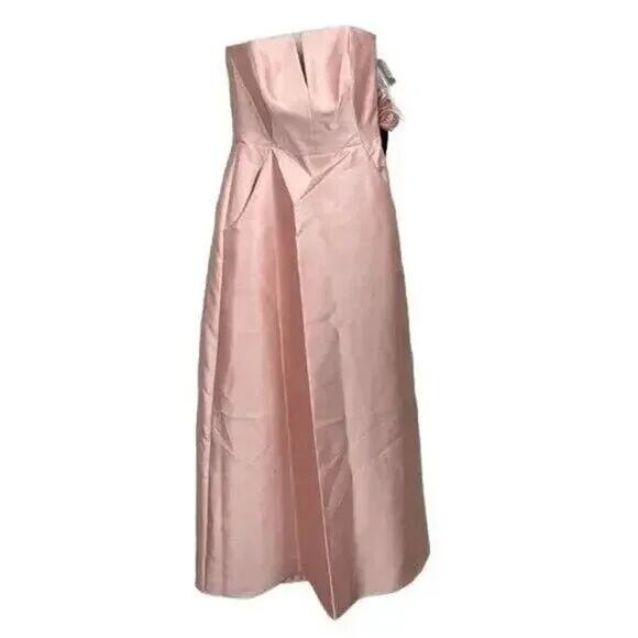 NWT Alfred Sung Strapless Notch Twill Satin Maxi Dress Pockets 6 Toasted Sugar - Picture 14 of 15